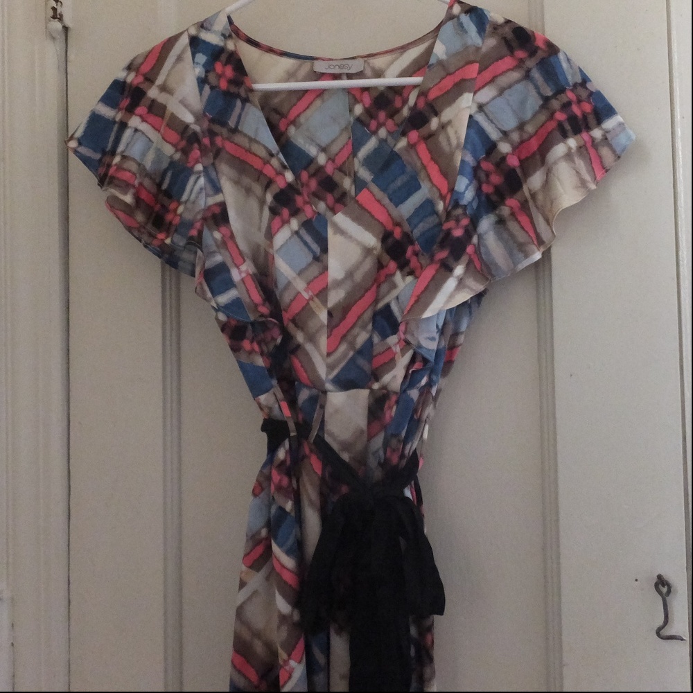 Jonesy Watercolor Plaid Flutter Sleeve Dress